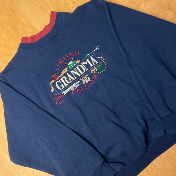 Vintage Grandma Edition Extra Small Solid Blue Long Sleeve Crewneck Sweater - Picture 4 of 9